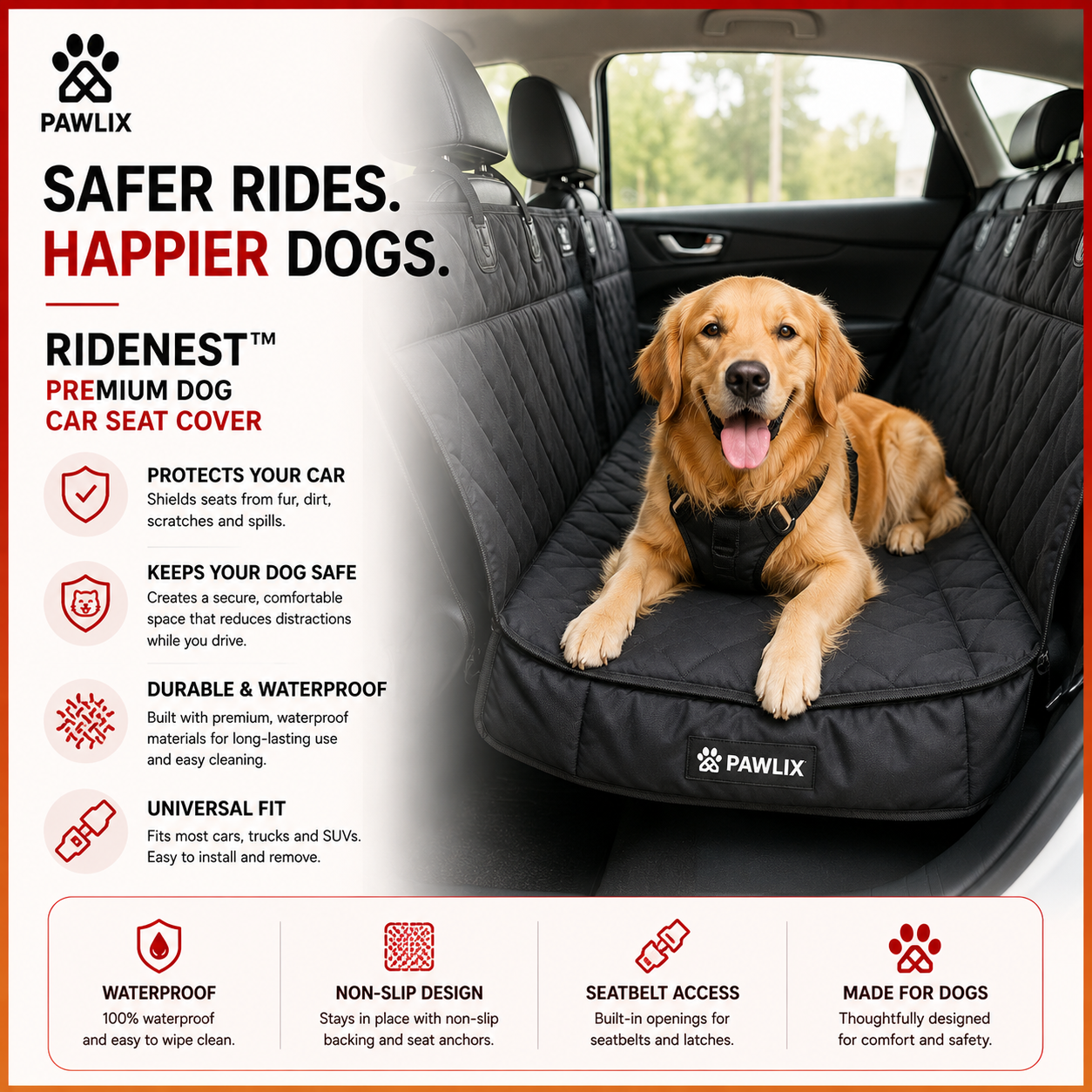 RideNest™ | Hard-Bottom Dog Car Seat Extender