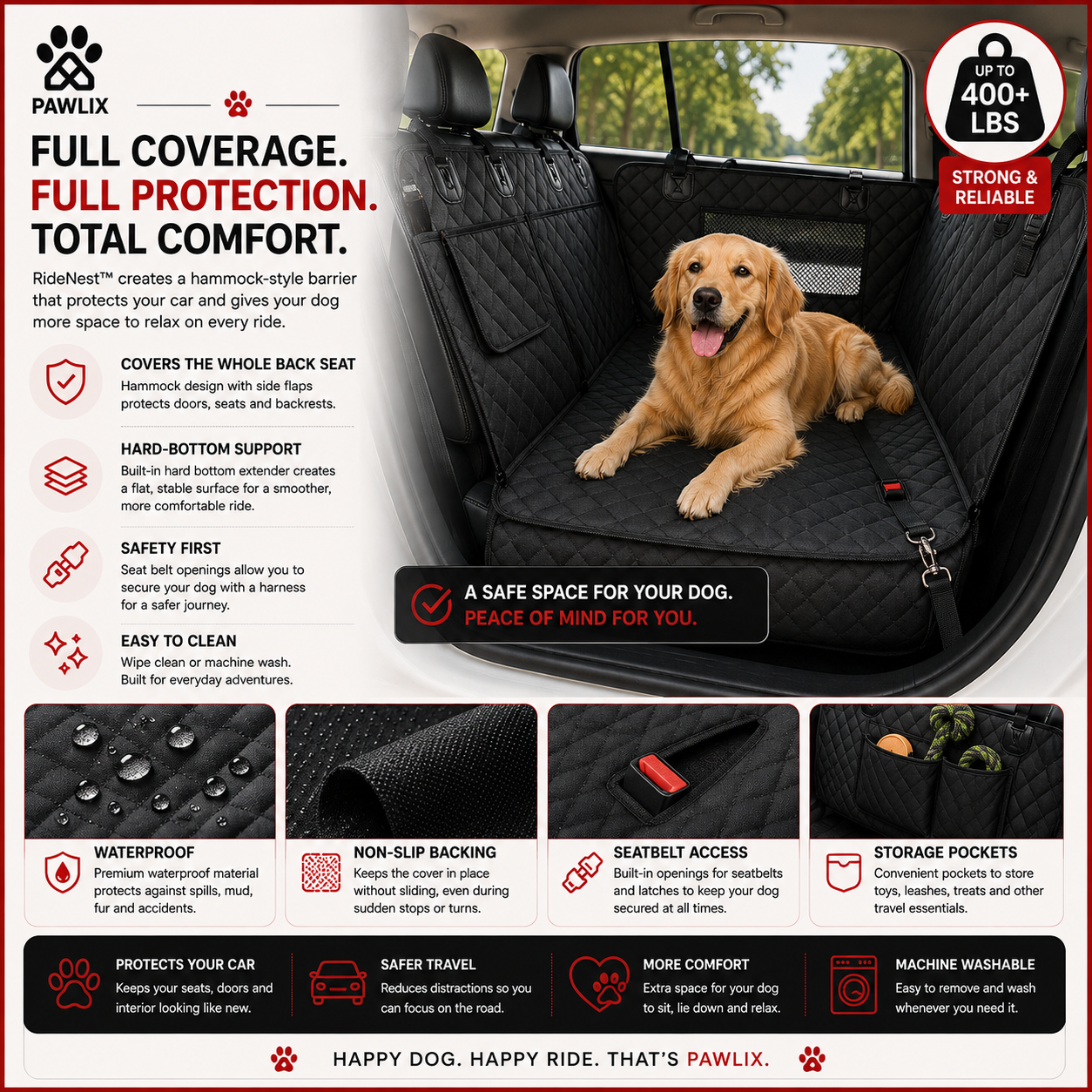 RideNest™ | Hard-Bottom Dog Car Seat Extender