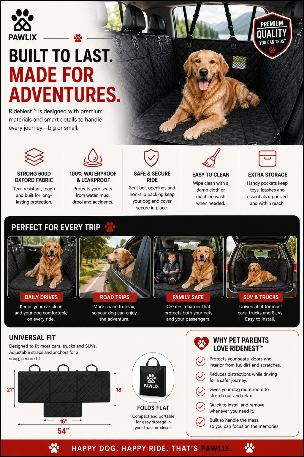 RideNest™ | Hard-Bottom Dog Car Seat Extender