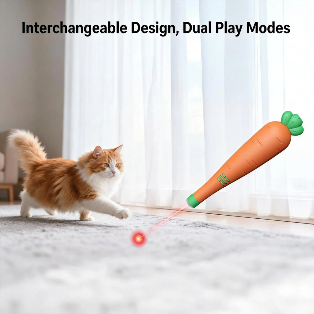 Cat Interactive Carrot Teaser Toy - Cute Light & Laser Toys with Dual Modes to Keep Play Fresh, Type-C Charging for Easy Top-Ups, Ideal for Kitten Playtime