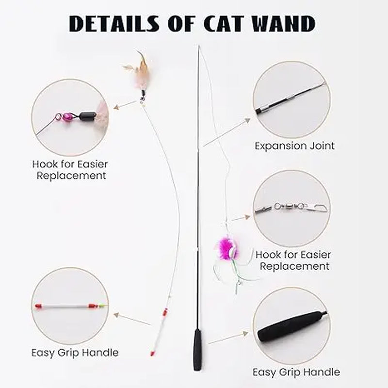 Pawsible 2 Pack Cat Teaser Playset, Wire & Fishing Pole Teaser with 7 Interactive Toys for Diverse Combo, Ideal Indoor Toys Collection for Cats