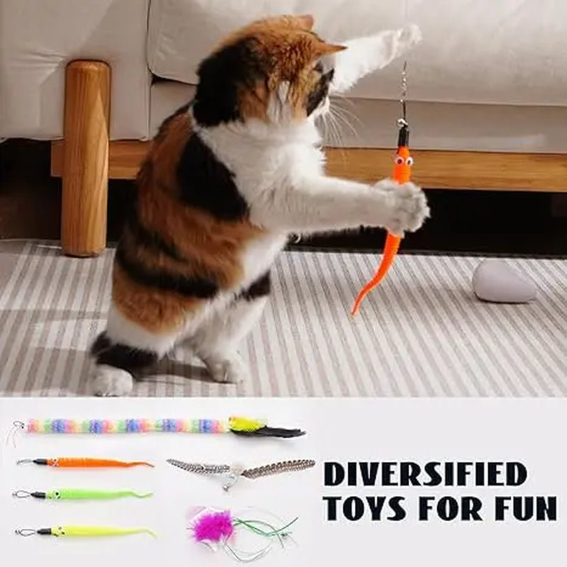 Pawsible 2 Pack Cat Teaser Playset, Wire & Fishing Pole Teaser with 7 Interactive Toys for Diverse Combo, Ideal Indoor Toys Collection for Cats