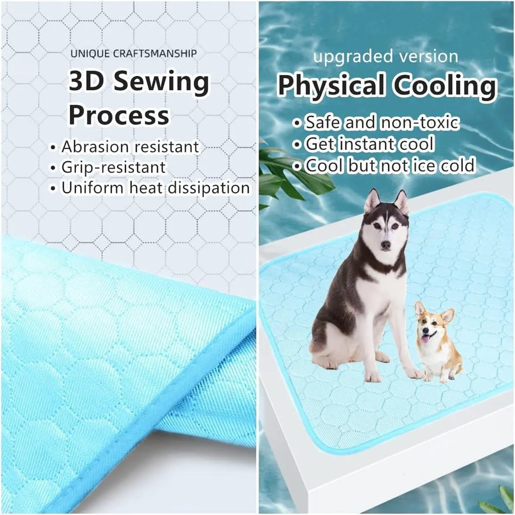 Dog Cooling Mat, Pet Cooling Mat for Dogs Cooling Blanket Pad for Kennels, Crates, Cars, Indoor & Outdoor Ice Silk (Blue, L(28 * 22"))