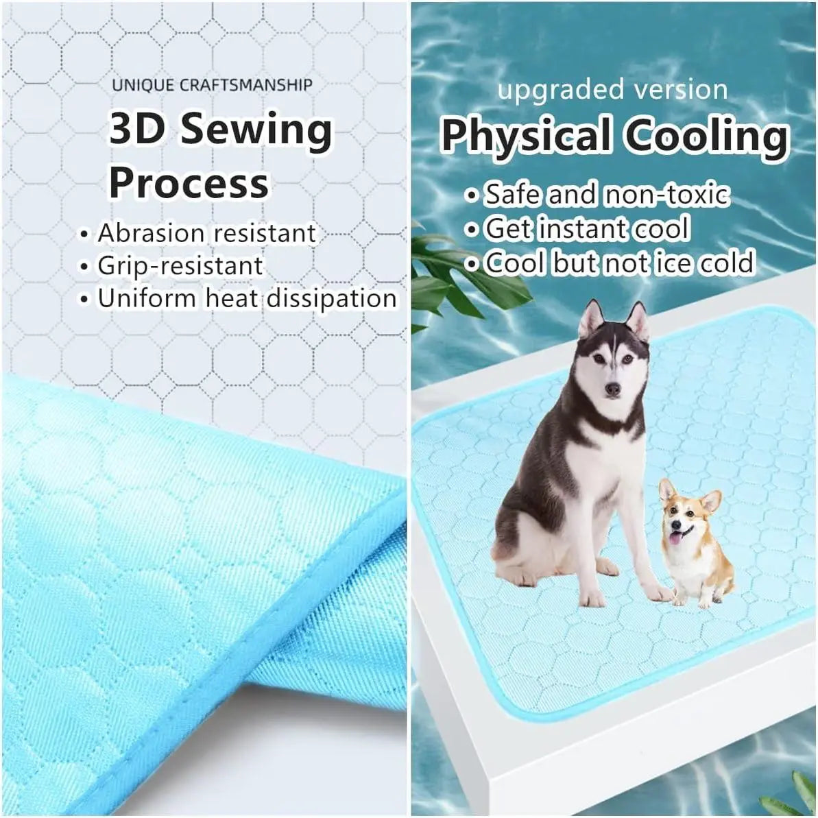 Dog Cooling Mat, Pet Cooling Mat for Dogs Cooling Blanket Pad for Kennels, Crates, Cars, Indoor & Outdoor Ice Silk (Blue, L(28 * 22"))