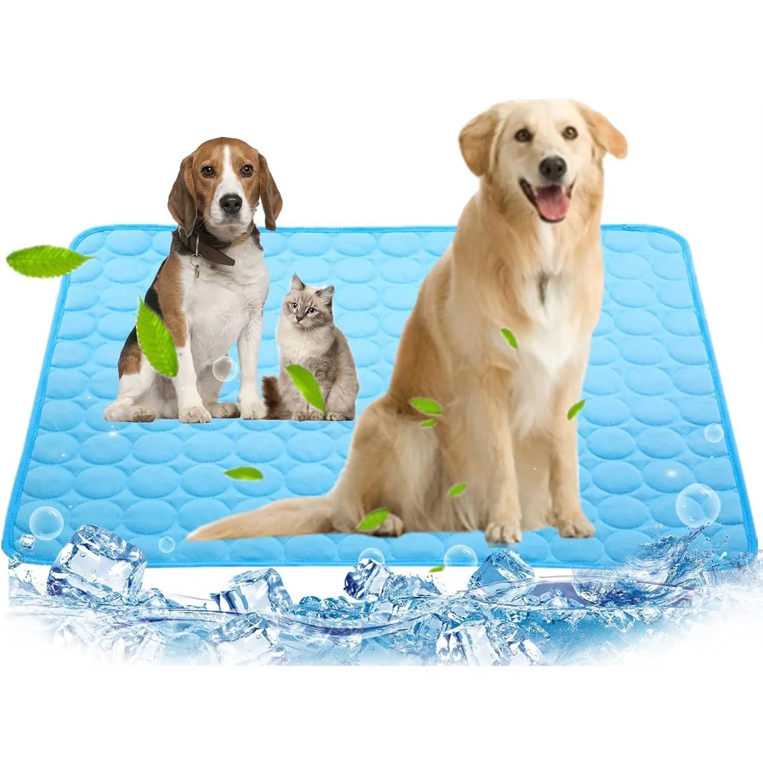 Dog Cooling Mat, Pet Cooling Mat for Dogs Cooling Blanket Pad for Kennels, Crates, Cars, Indoor & Outdoor Ice Silk (Blue, L(28 * 22"))