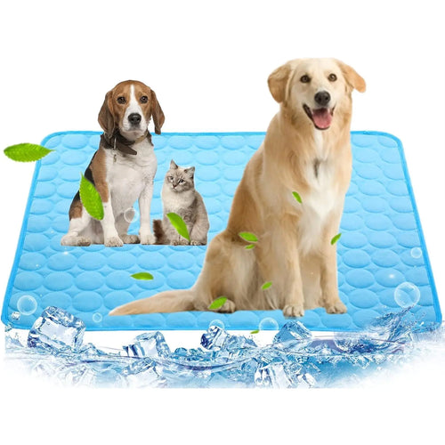 Dog Cooling Mat, Pet Cooling Mat for Dogs Cooling Blanket Pad for Kennels, Crates, Cars, Indoor & Outdoor Ice Silk (Blue, L(28 * 22"))