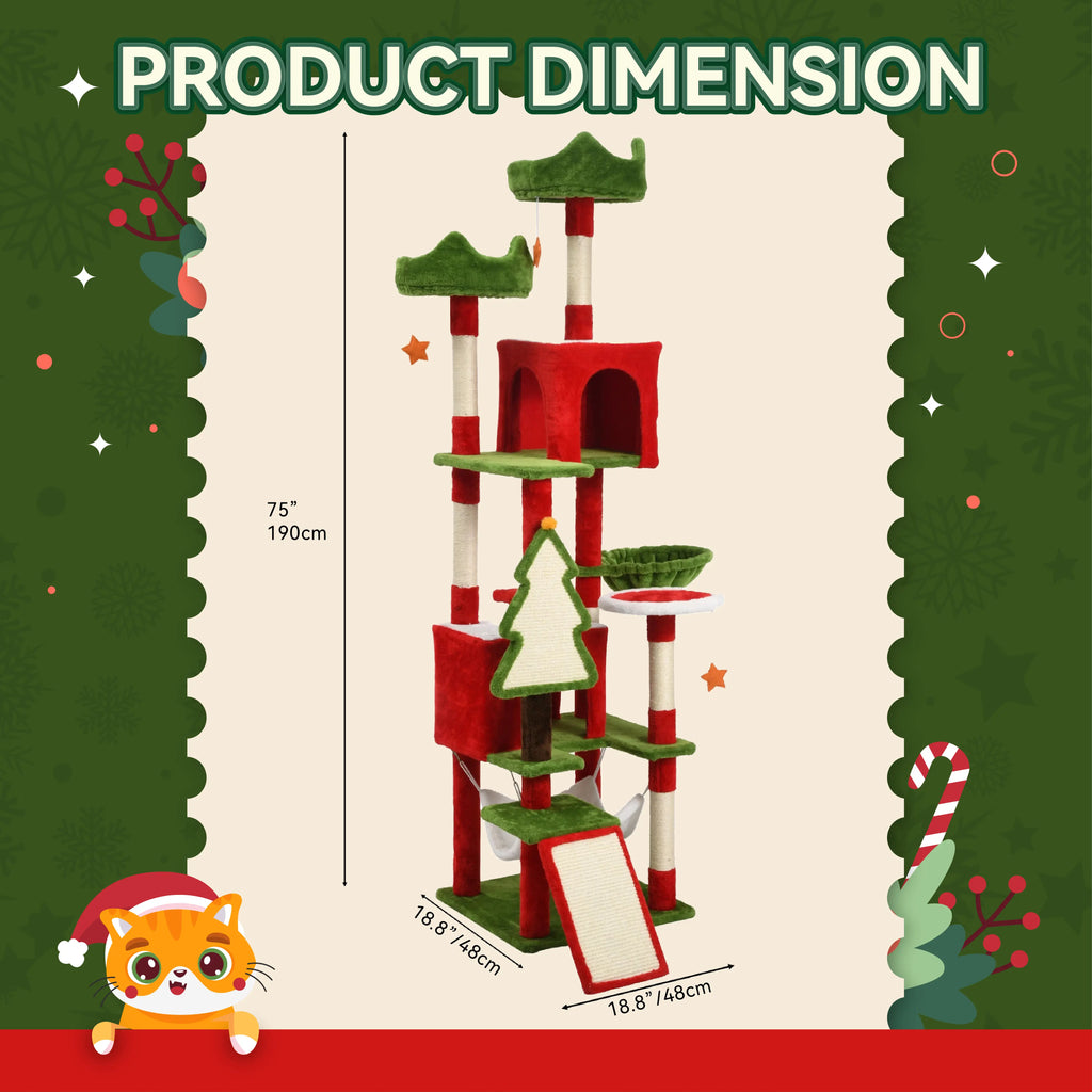 Yitahome Gothic/Christmas Cat Tree with Coffin Bed, Cat Tower for Cats with Top Perch, Spacious Cat Condos, Comfy Hammock, Scratching Post and Ladder