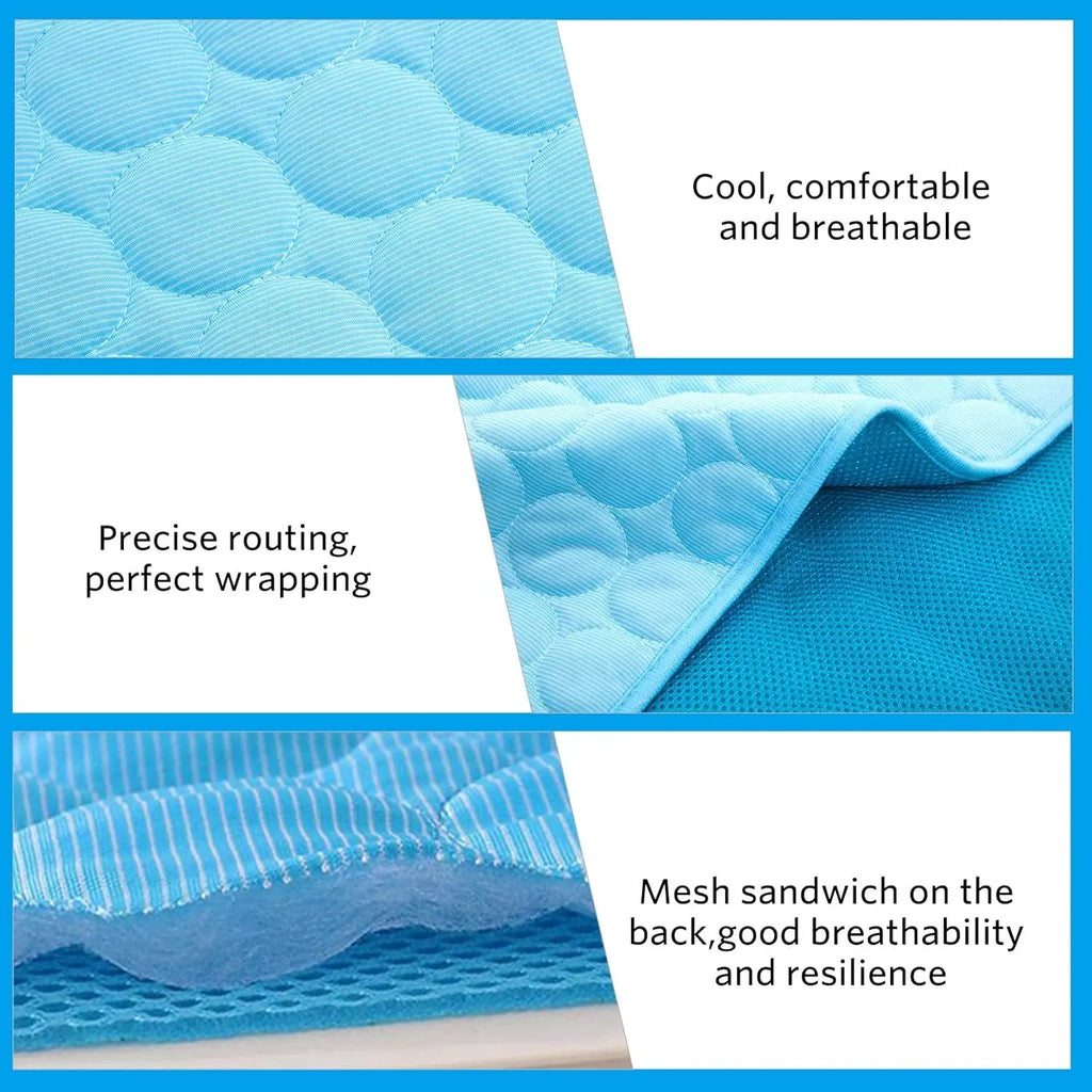 Dog Cooling Mat, Pet Cooling Mat for Dogs Cooling Blanket Pad for Kennels, Crates, Cars, Indoor & Outdoor Ice Silk (Blue, L(28 * 22"))