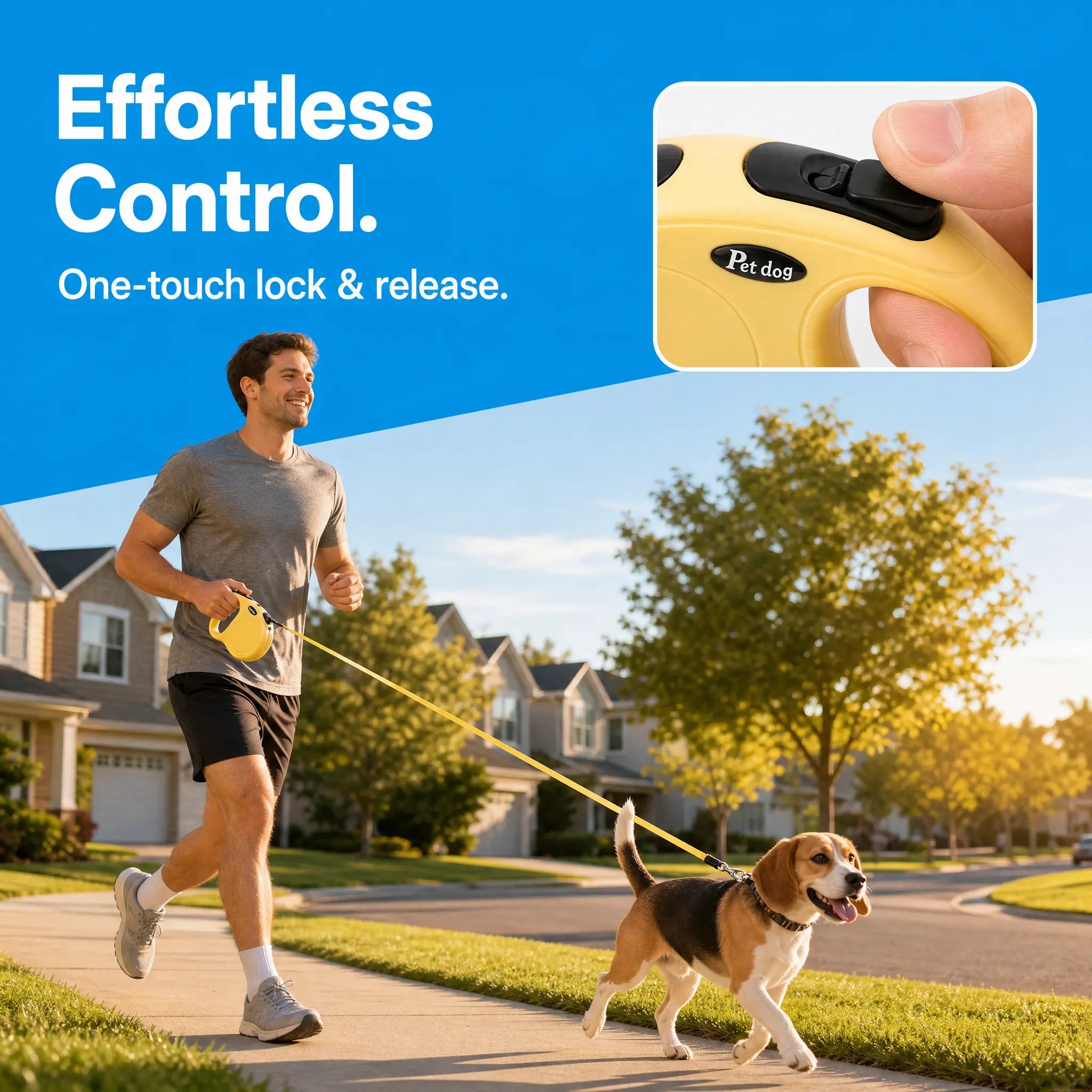 1Pc Automatic Retractable Safety Dog Leash - Durable Lightweight ABS Portable Pet Walking Lead with 1-Hand Brake & Lock Control, Extendable for Dogs, Ideal for Outdoor Walking, Training & Travel, Safety Leash, Outdoor Travel