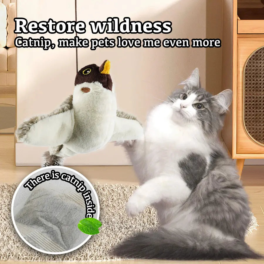 Simulated Chirping Flapping Wings Bird, Interactive Catnip Toys, Plush Kitten Exercise Toys