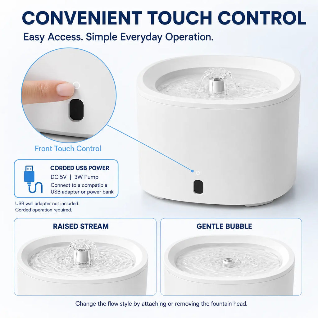 Fluffino 3L/101Oz Upgraded Water Capacity Cat Water Fountain with Quiet USB Pump Power Supply, Continuous Flow, Easy Maintenance, White Single Unit