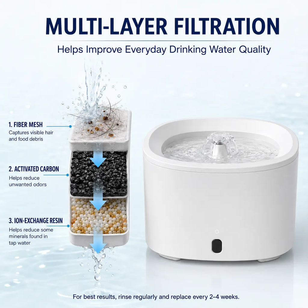 Fluffino 3L/101Oz Upgraded Water Capacity Cat Water Fountain with Quiet USB Pump Power Supply, Continuous Flow, Easy Maintenance, White Single Unit