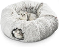 Cat Tunnel Bed for Indoor Cats, with Detachable Soft Mat, Fluffy Plush Central Cat Couch, Hanging Toy, Multifunctional Plush Cattasaurus Peekaboo Cave for Small, Medium, Large Cats, Rabbit Kitten Tower Bedding