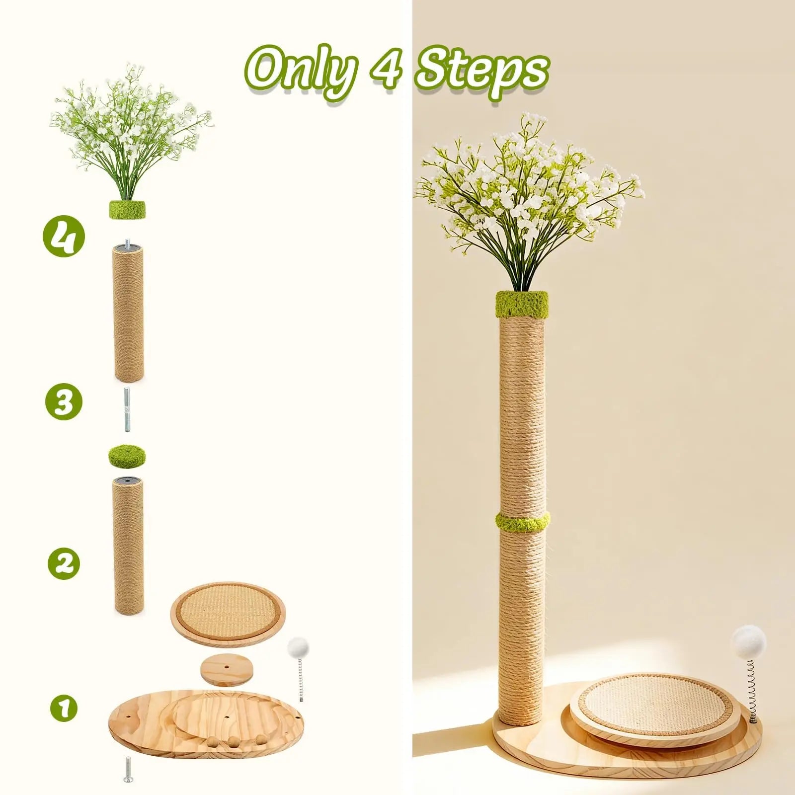 Cute Babys Breath Flower Cat Scratching Post, 39" Tall Cat Scratcher, Interactive Cat Toys with Ball Track & Spring Ball, Cat Scratch Post with Pad for Indoor Cats Adults and Kittens #Summersale
