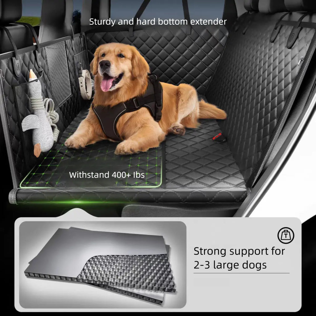 Back Seat Extender for Dogs,Hard Bottom Car Seat Cover for Back Seat,Holds 400Ibs Heavy Duty 600D Waterproof Dog Hammock with Mesh Window,Backseat Pet Cover for Car/Suv