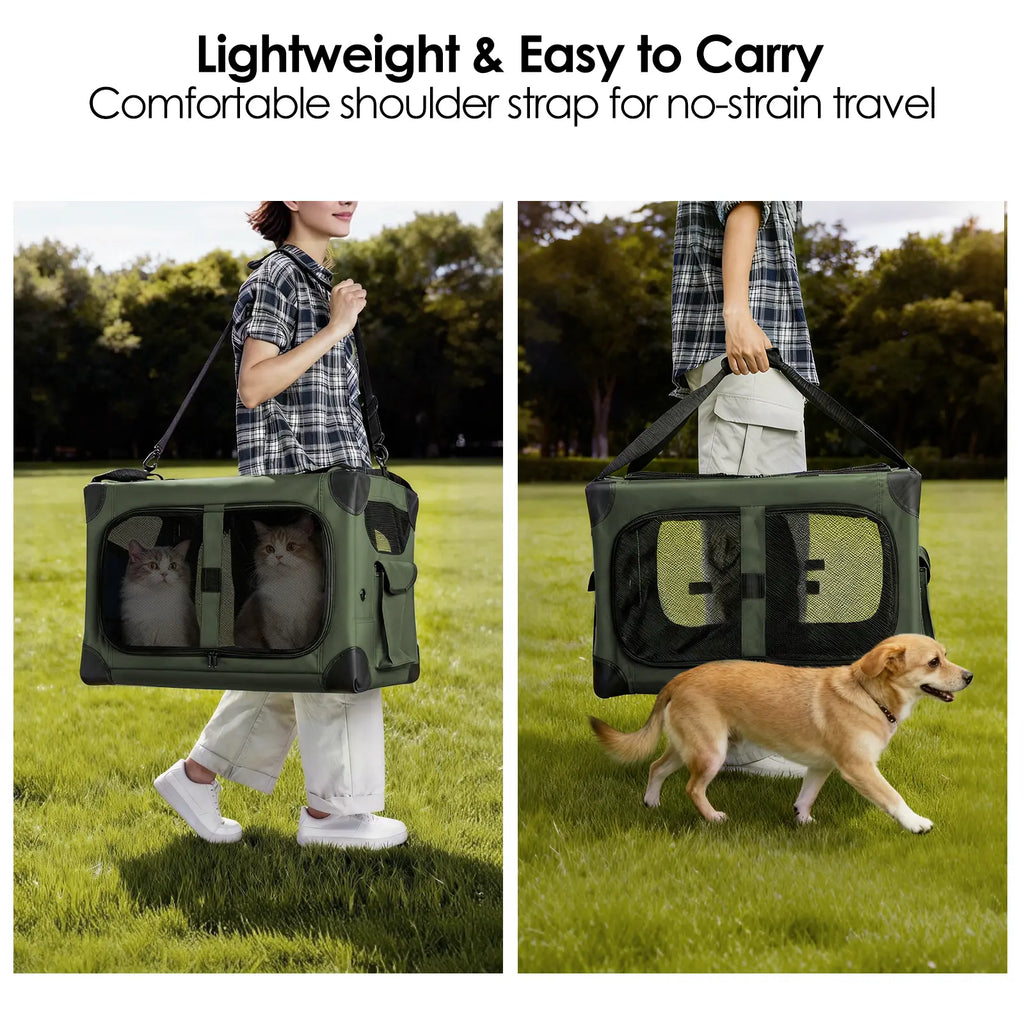 Extra Large Cat Carrier for 2 Cats, XL with Removable Divider, Foldable Soft-Sided Pet Carrier with Storage Tote, Portable Travel Crate for Large Cats, for Car & Home Use, 24" X 17" X 17"
