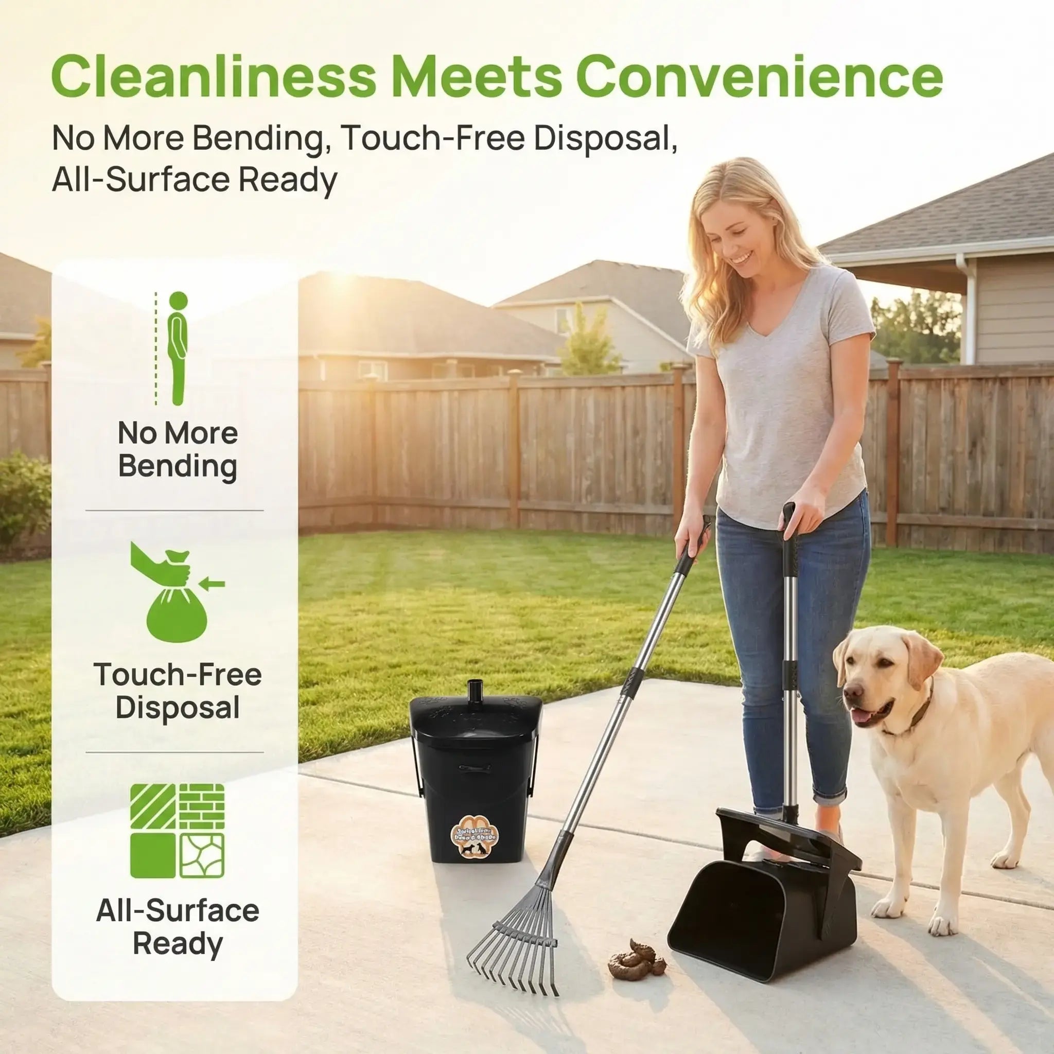 Stainless Steel Dog Pooper Scooper,40" Long Handle Swivel Bin, Rake and Spade,20 Waste Bags & Hook - Heavy Duty Portable Metal Poop Scooper for Large,Medium and Small Dogs