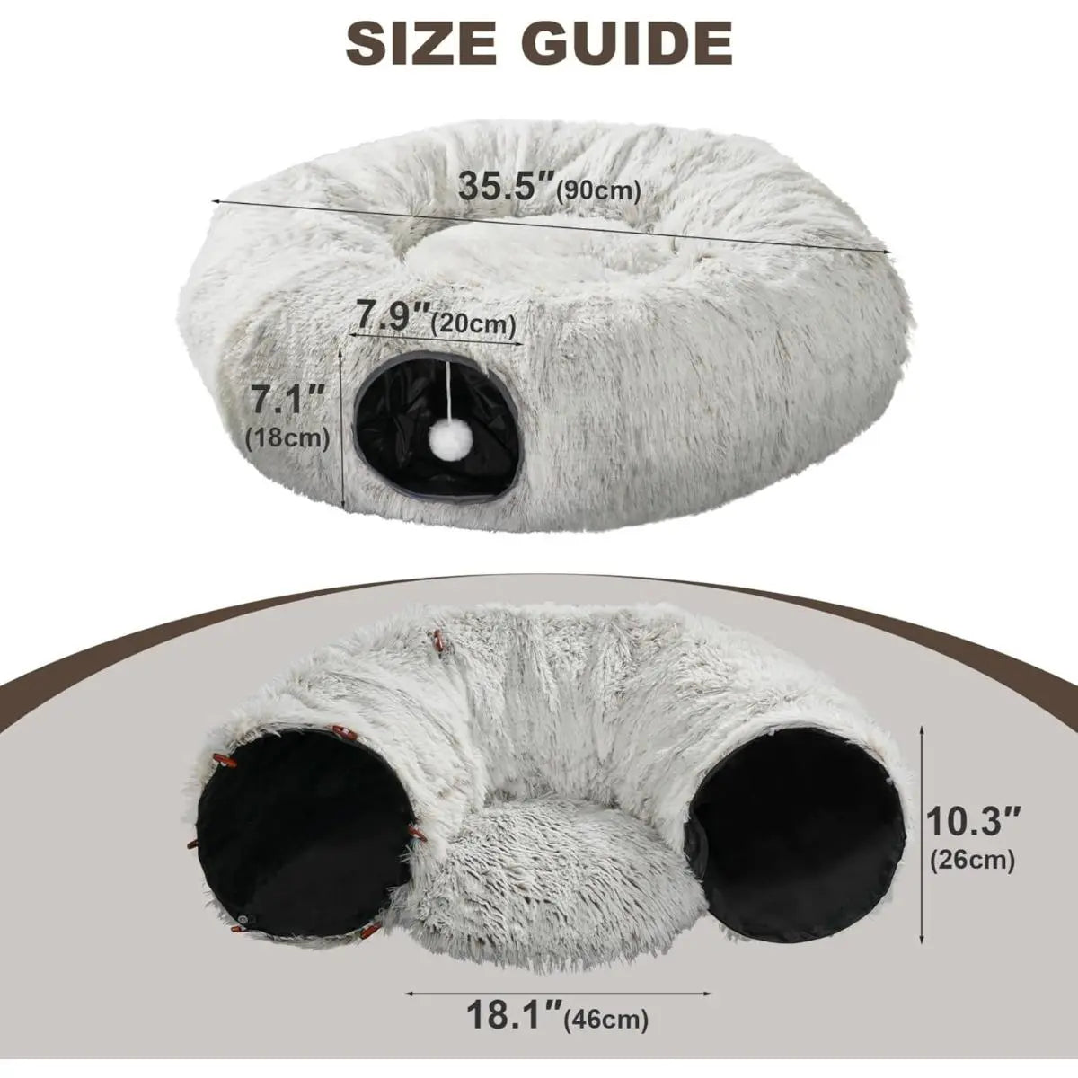Cat Tunnel Bed for Indoor Cats, with Detachable Soft Mat, Fluffy Plush Central Cat Couch, Hanging Toy, Multifunctional Plush Cattasaurus Peekaboo Cave for Small, Medium, Large Cats, Rabbit Kitten Tower Bedding