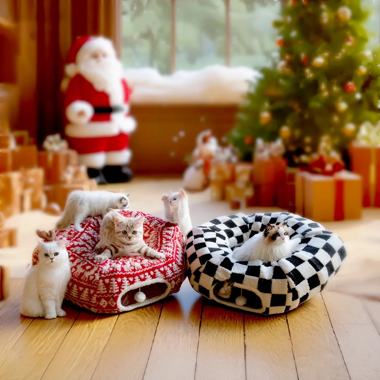 Mizusu 2-In-1 Cute Fluffy Pet Bed - round Plush Tunnel Bed with Washable Cushion, Peekaboo Cave for Cats & Small Dogs, Cute Fluffy Beds
