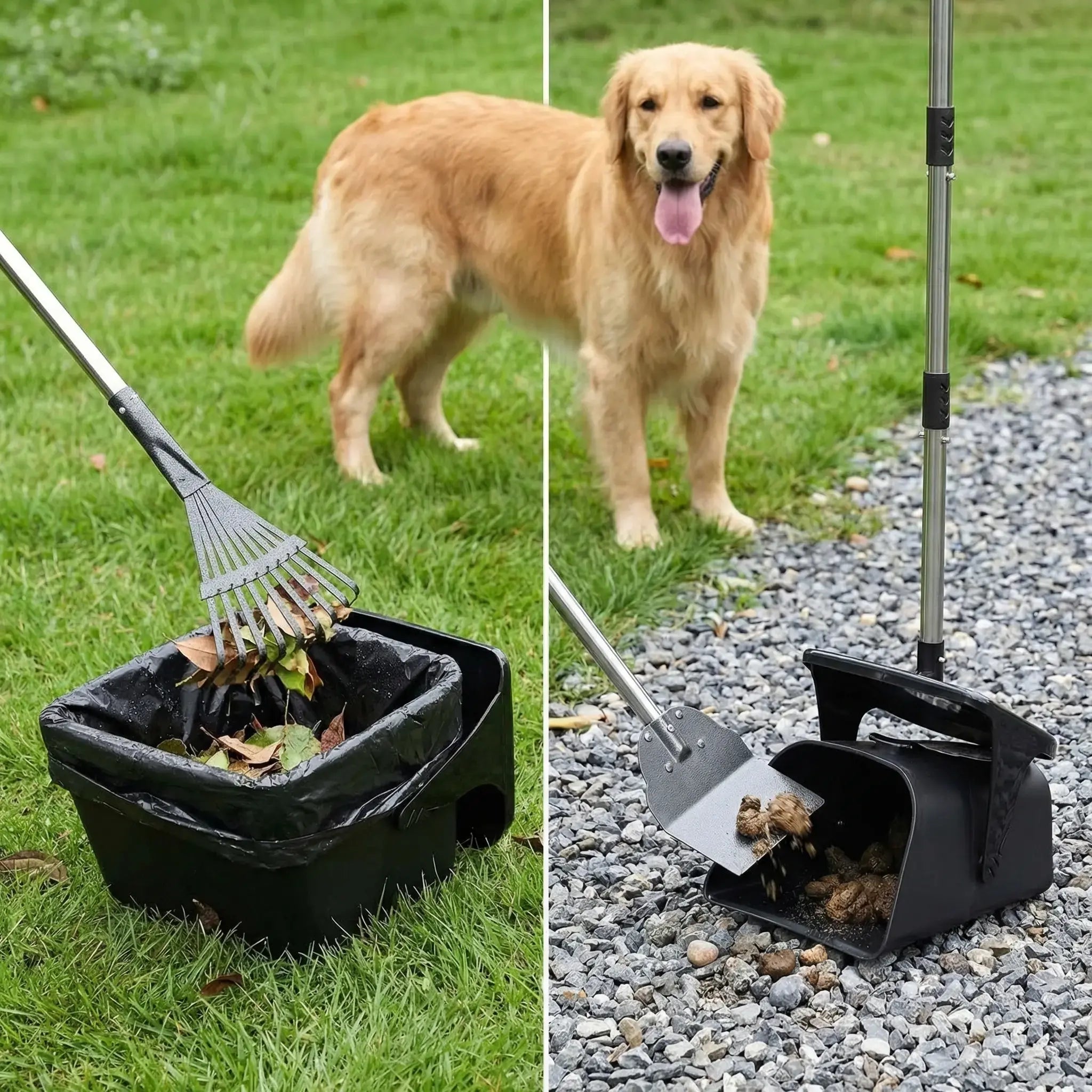 Stainless Steel Dog Pooper Scooper,40" Long Handle Swivel Bin, Rake and Spade,20 Waste Bags & Hook - Heavy Duty Portable Metal Poop Scooper for Large,Medium and Small Dogs