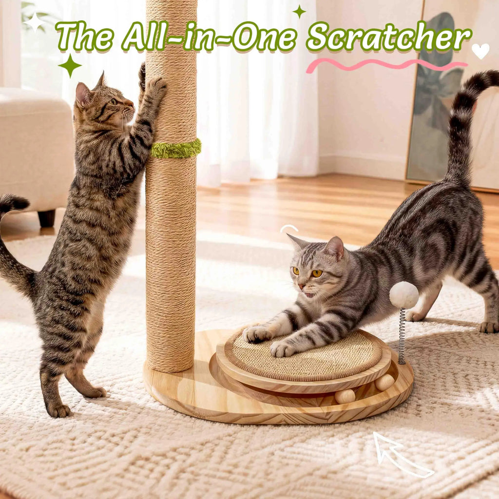 Cute Babys Breath Flower Cat Scratching Post, 39" Tall Cat Scratcher, Interactive Cat Toys with Ball Track & Spring Ball, Cat Scratch Post with Pad for Indoor Cats Adults and Kittens #Summersale