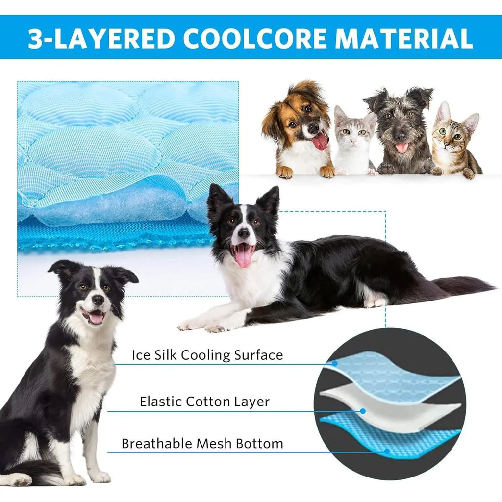 Dog Cooling Mat, Pet Cooling Mat for Dogs Cooling Blanket Pad for Kennels, Crates, Cars, Indoor & Outdoor Ice Silk (Blue, L(28 * 22"))
