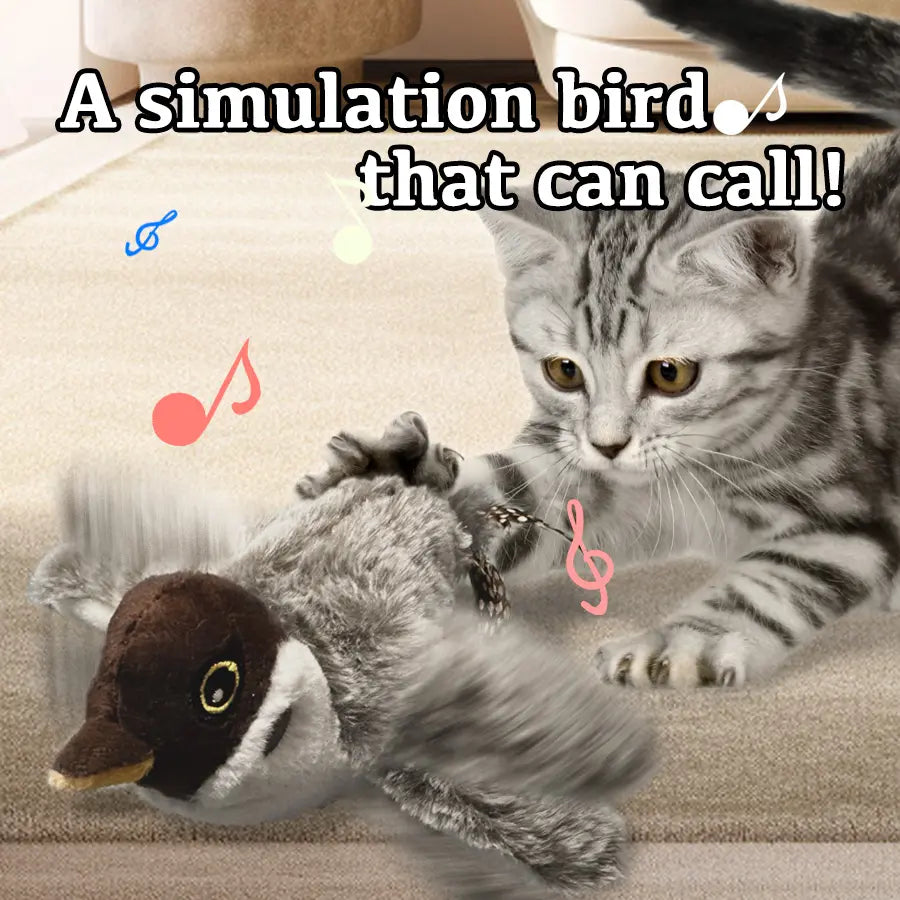 Simulated Chirping Flapping Wings Bird, Interactive Catnip Toys, Plush Kitten Exercise Toys
