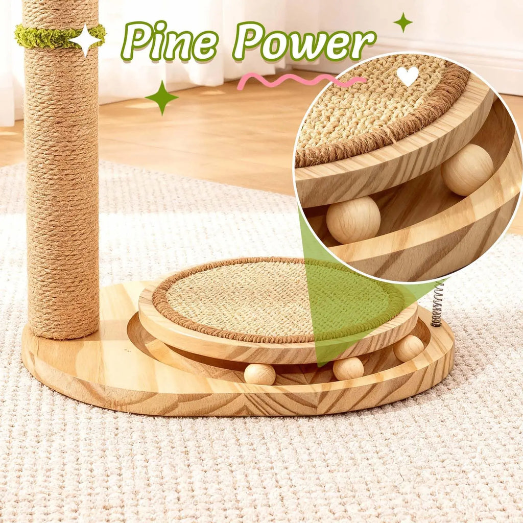 Cute Babys Breath Flower Cat Scratching Post, 39" Tall Cat Scratcher, Interactive Cat Toys with Ball Track & Spring Ball, Cat Scratch Post with Pad for Indoor Cats Adults and Kittens #Summersale