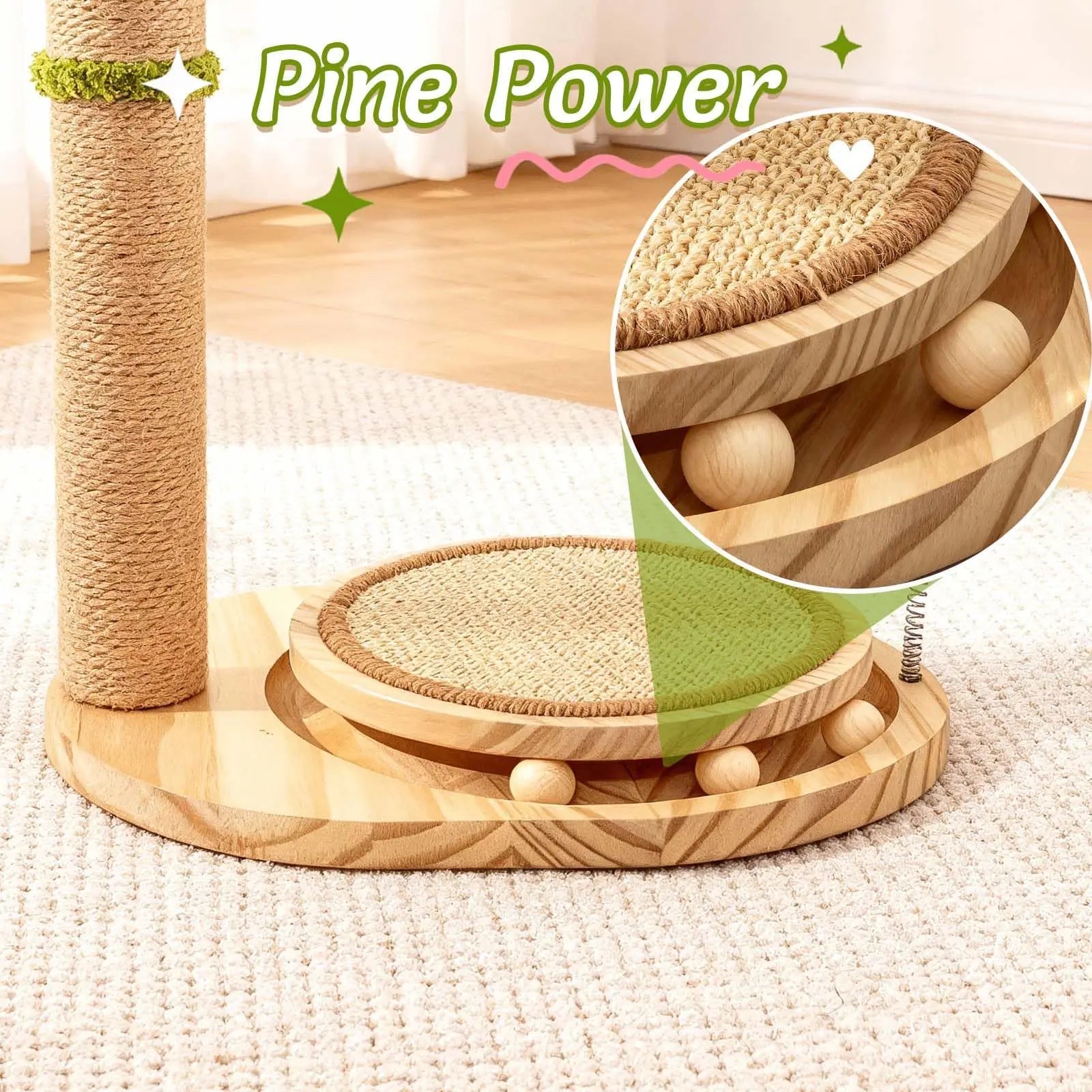 Cute Babys Breath Flower Cat Scratching Post, 39" Tall Cat Scratcher, Interactive Cat Toys with Ball Track & Spring Ball, Cat Scratch Post with Pad for Indoor Cats Adults and Kittens #Summersale