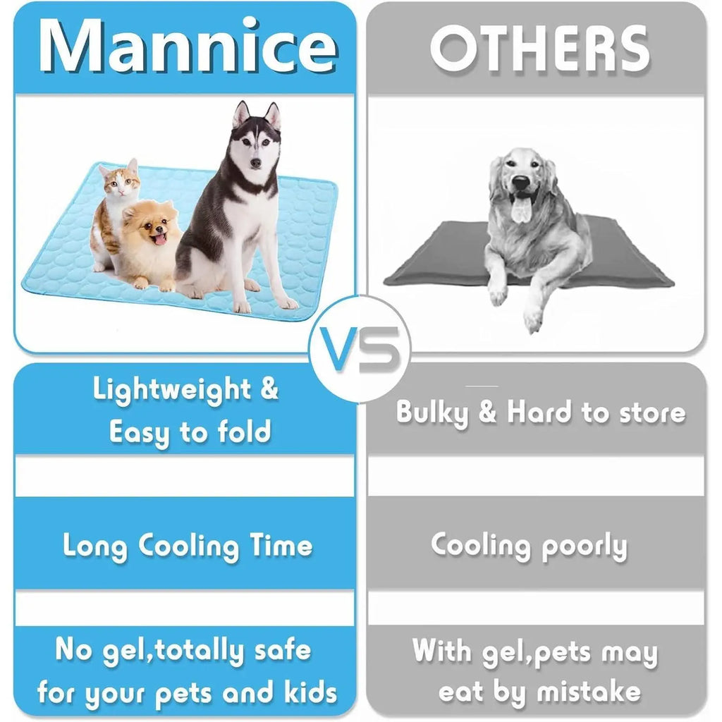 Dog Cooling Mat, Pet Cooling Mat for Dogs Cooling Blanket Pad for Kennels, Crates, Cars, Indoor & Outdoor Ice Silk (Blue, L(28 * 22"))