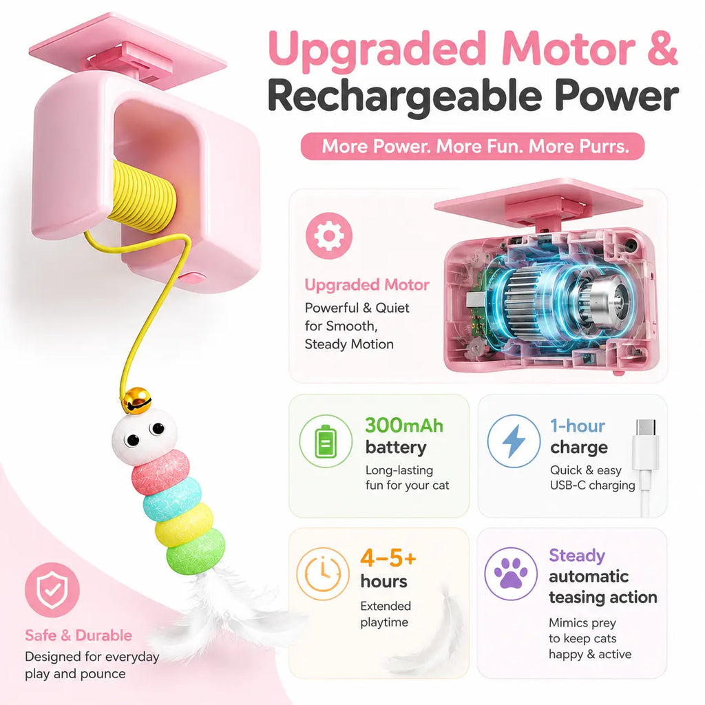 Kawiwi Interactive Cat Toys, Echargeable Hangingdoor Cat Toy with Replacement Toy and Elastic Rope, Automatic Electric Flying Feather Cat Toy for Chase Exercise Enrichment Stimulation, Durable Safe Hanging Toy for Bored Kittens Adult Multi Cat Households