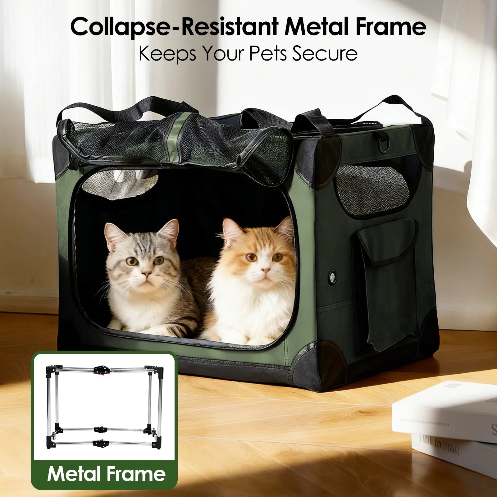 Extra Large Cat Carrier for 2 Cats, XL with Removable Divider, Foldable Soft-Sided Pet Carrier with Storage Tote, Portable Travel Crate for Large Cats, for Car & Home Use, 24" X 17" X 17"