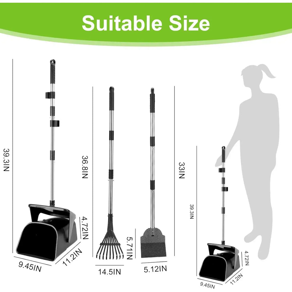 Stainless Steel Dog Pooper Scooper,40" Long Handle Swivel Bin, Rake and Spade,20 Waste Bags & Hook - Heavy Duty Portable Metal Poop Scooper for Large,Medium and Small Dogs