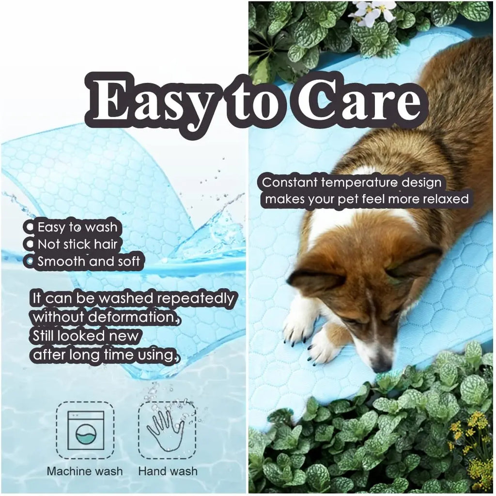 Dog Cooling Mat, Pet Cooling Mat for Dogs Cooling Blanket Pad for Kennels, Crates, Cars, Indoor & Outdoor Ice Silk (Blue, L(28 * 22"))
