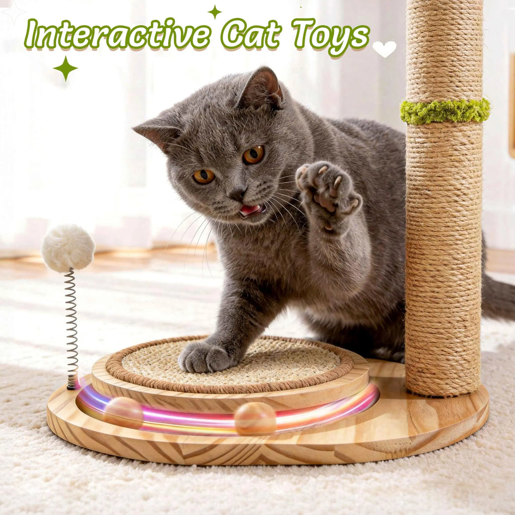 Cute Babys Breath Flower Cat Scratching Post, 39" Tall Cat Scratcher, Interactive Cat Toys with Ball Track & Spring Ball, Cat Scratch Post with Pad for Indoor Cats Adults and Kittens #Summersale