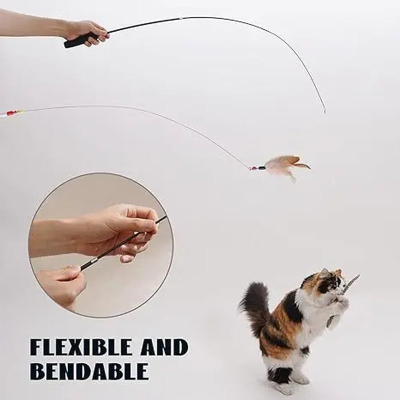 Pawsible 2 Pack Cat Teaser Playset, Wire & Fishing Pole Teaser with 7 Interactive Toys for Diverse Combo, Ideal Indoor Toys Collection for Cats