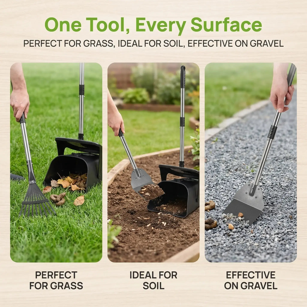 Stainless Steel Dog Pooper Scooper,40" Long Handle Swivel Bin, Rake and Spade,20 Waste Bags & Hook - Heavy Duty Portable Metal Poop Scooper for Large,Medium and Small Dogs
