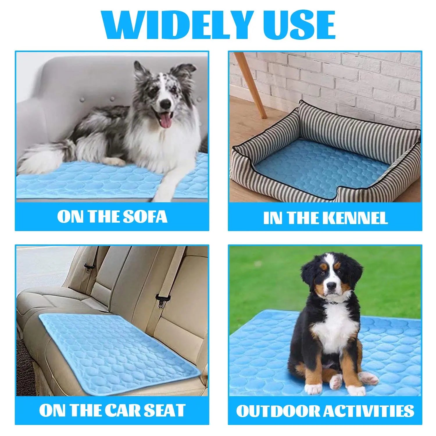 Dog Cooling Mat, Pet Cooling Mat for Dogs Cooling Blanket Pad for Kennels, Crates, Cars, Indoor & Outdoor Ice Silk (Blue, L(28 * 22"))