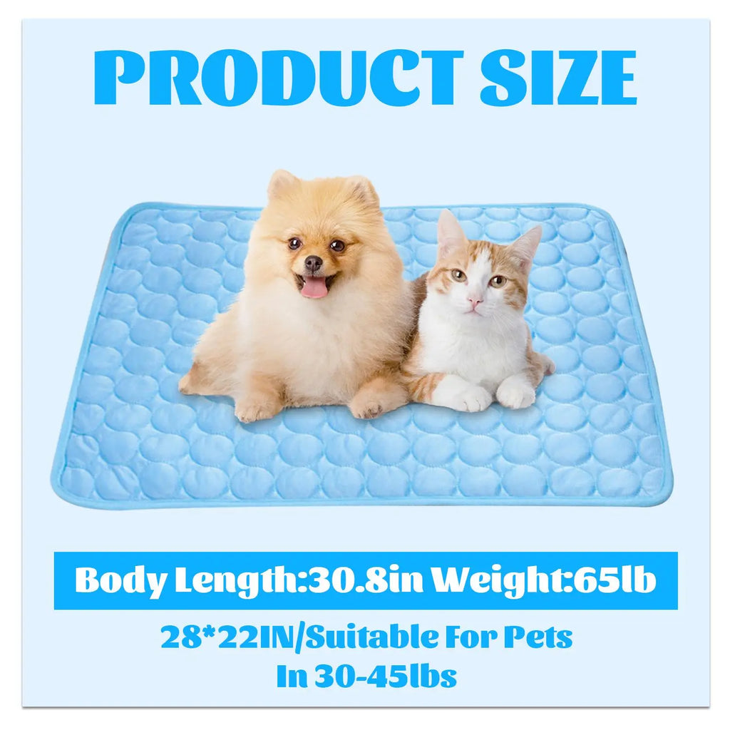 Dog Cooling Mat, Pet Cooling Mat for Dogs Cooling Blanket Pad for Kennels, Crates, Cars, Indoor & Outdoor Ice Silk (Blue, L(28 * 22"))